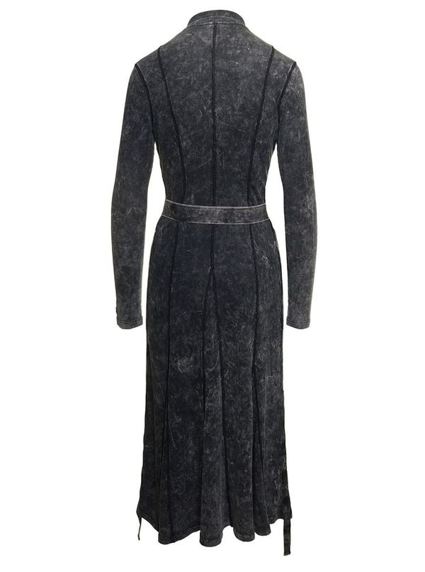 DIESEL D-Lavalin Long Sleeve Belted Midi Dress with Hook-and-Eye Fastening  - Grey | Garmentory