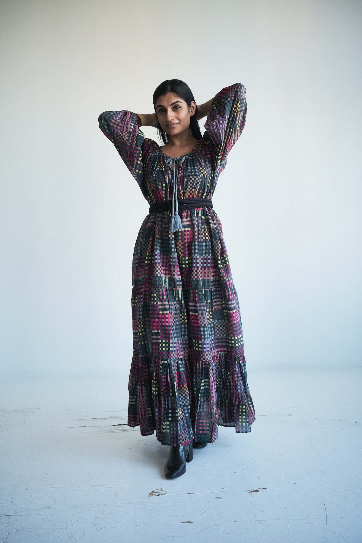 RUJUTA SHETH Frida Gathered Dress - Night Rubix | Garmentory
