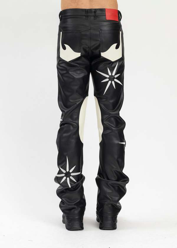 KUSIKOHC KSK FLOWER RIDER FAUX LEATHER PANTS - BLACK | Garmentory