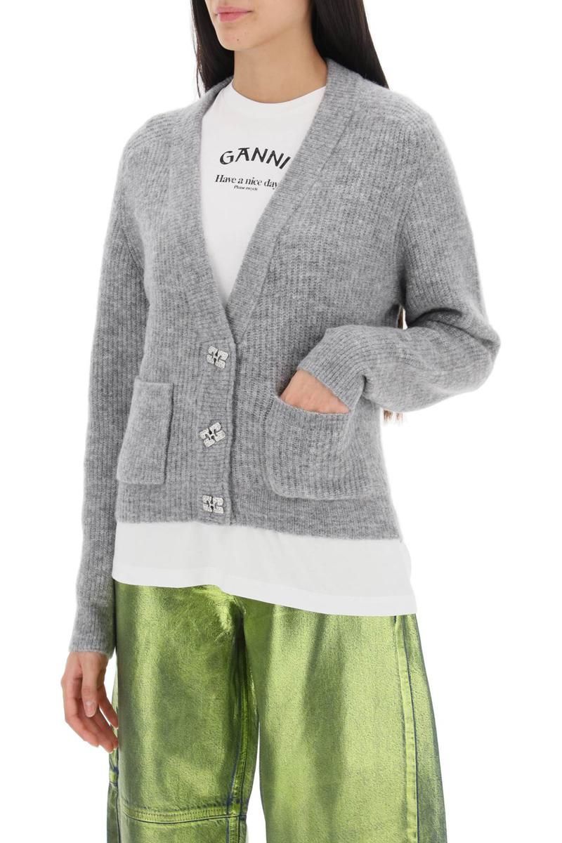 Ganni cardigan with diamant ganni butterfly buttons - Grey