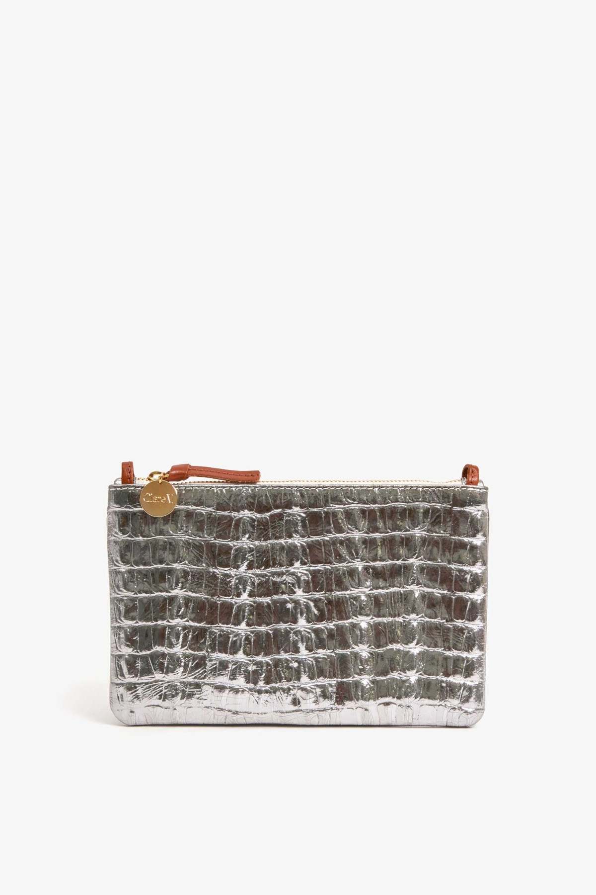 Clare V. Wallet Clutch w/ Tabs Silver Metallic Crocco Garmentory