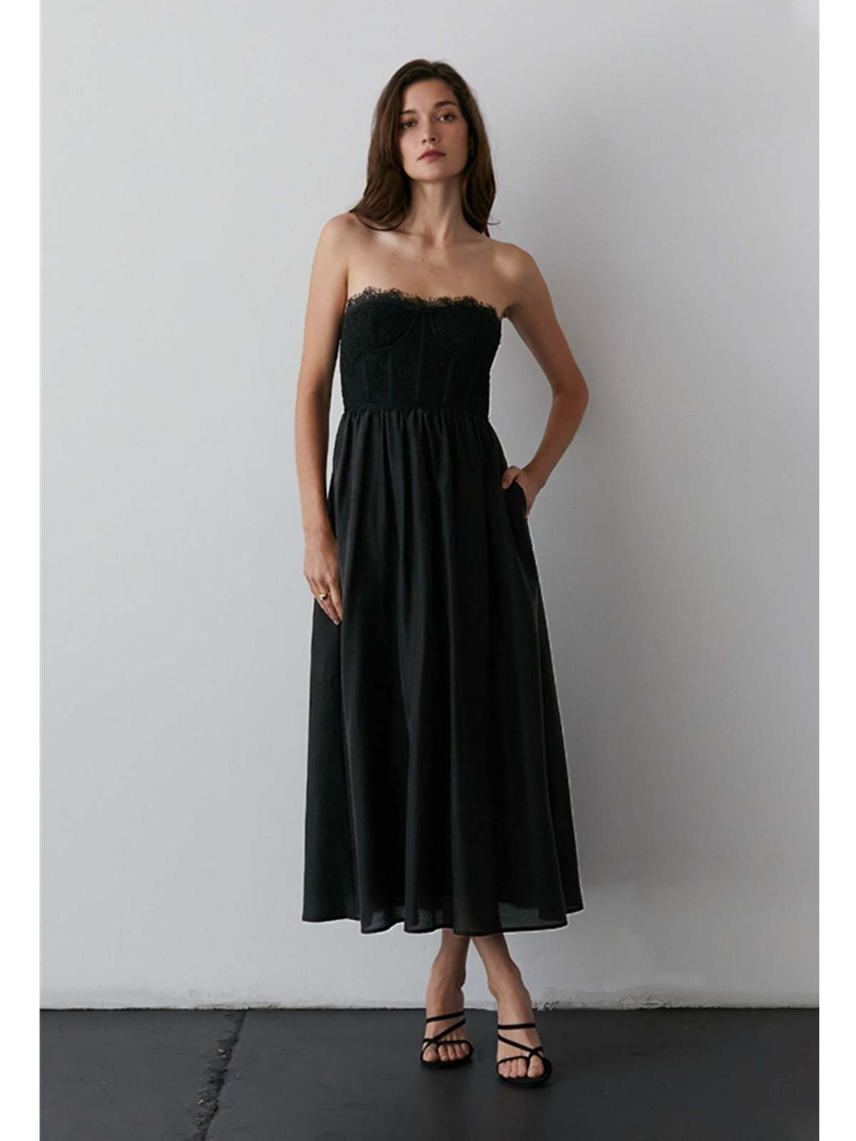 Crescent Arya Lace Corset Midi Dress - Black | Garmentory Crescent Arya Lace Corset Midi Dress - Black | Garmentory