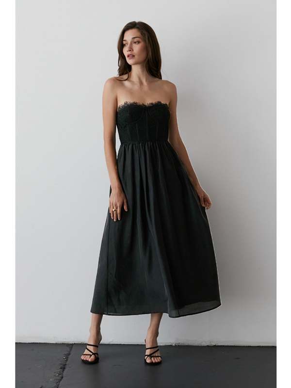 knee length dresses for ladies Arya Navy Cotton Midi Dress main image 0