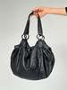 Vintage Leather Ruched Handbag - Black - Thumbnail 4