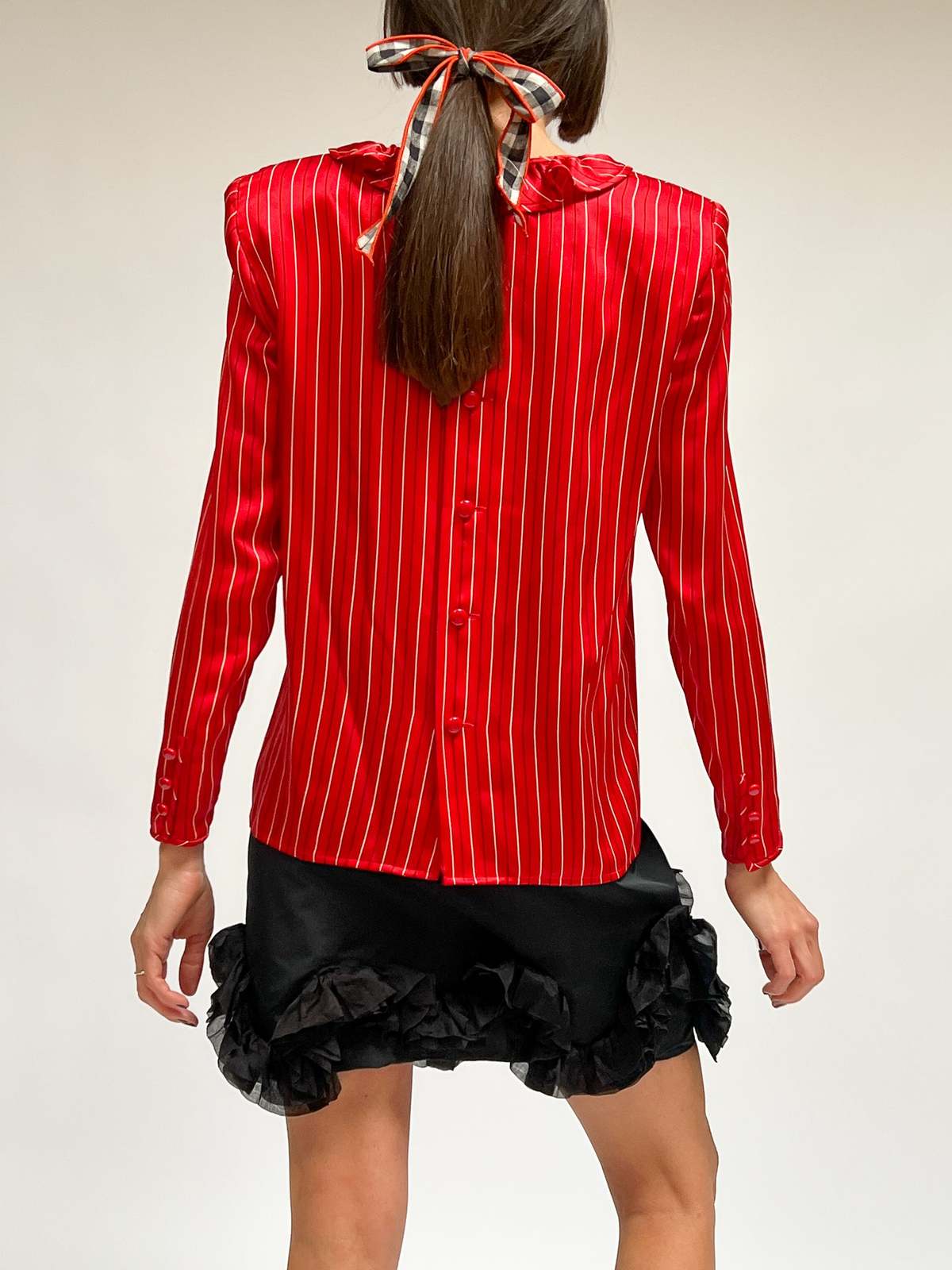 Vintage Valentino Silk Stripe Blouse - Red | Garmentory