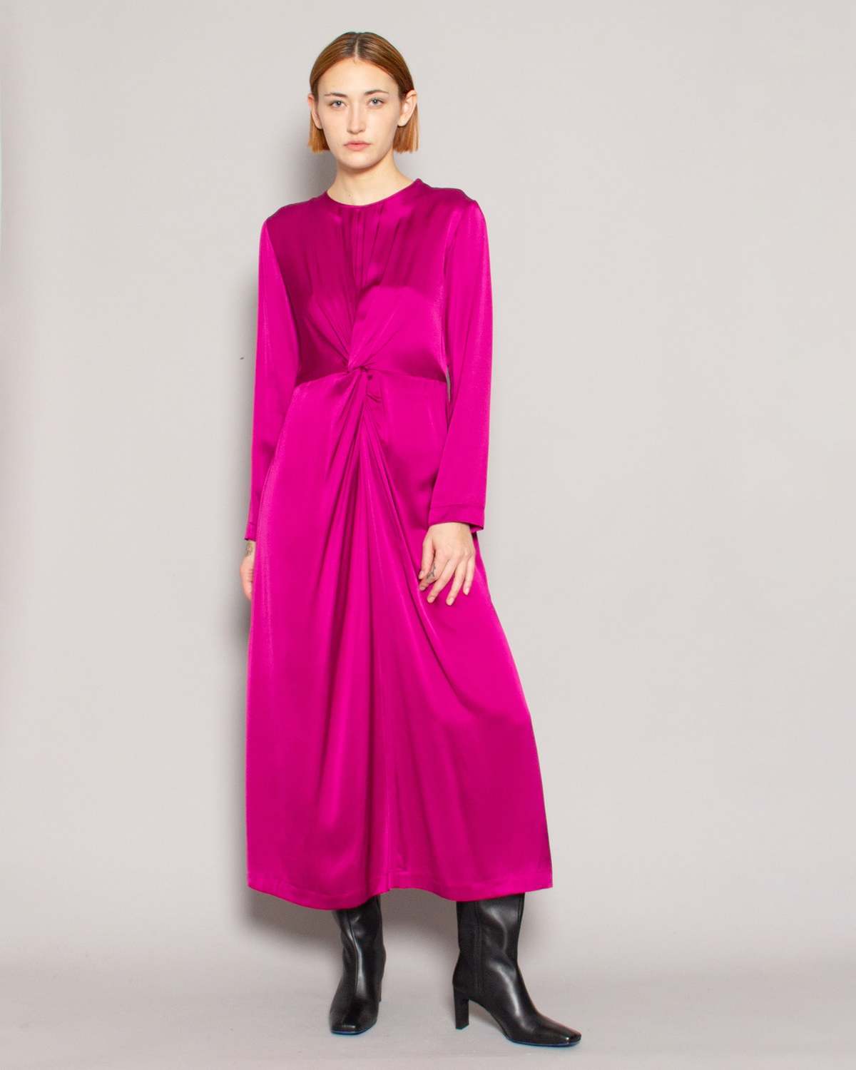 Ottod'Ame Satin Knot Midi Dress - Fuxia - Image 1 of 4