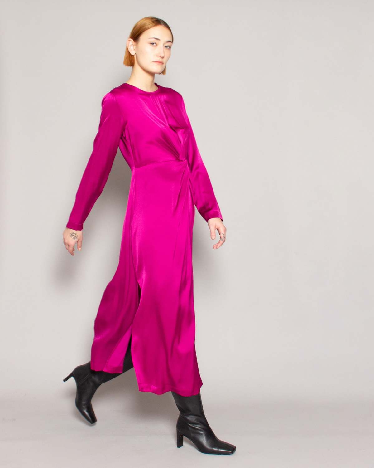Ottod'Ame Satin Knot Midi Dress - Fuxia - Image 2 of 4