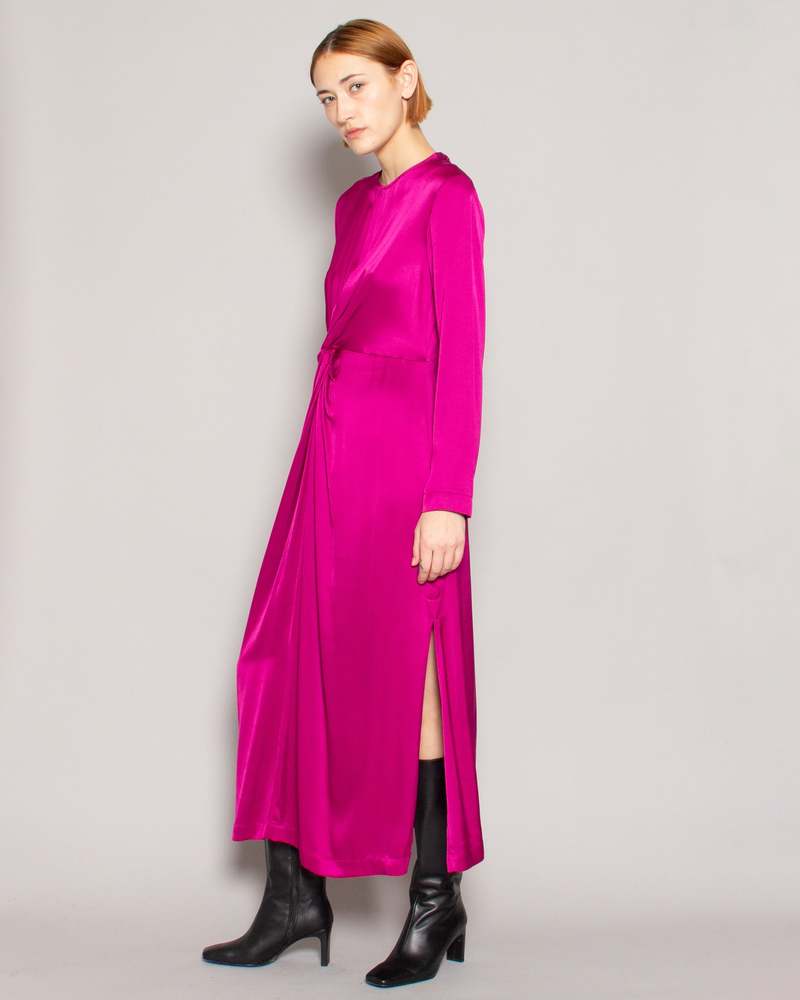 Ottod'Ame Satin Knot Midi Dress - Fuxia
