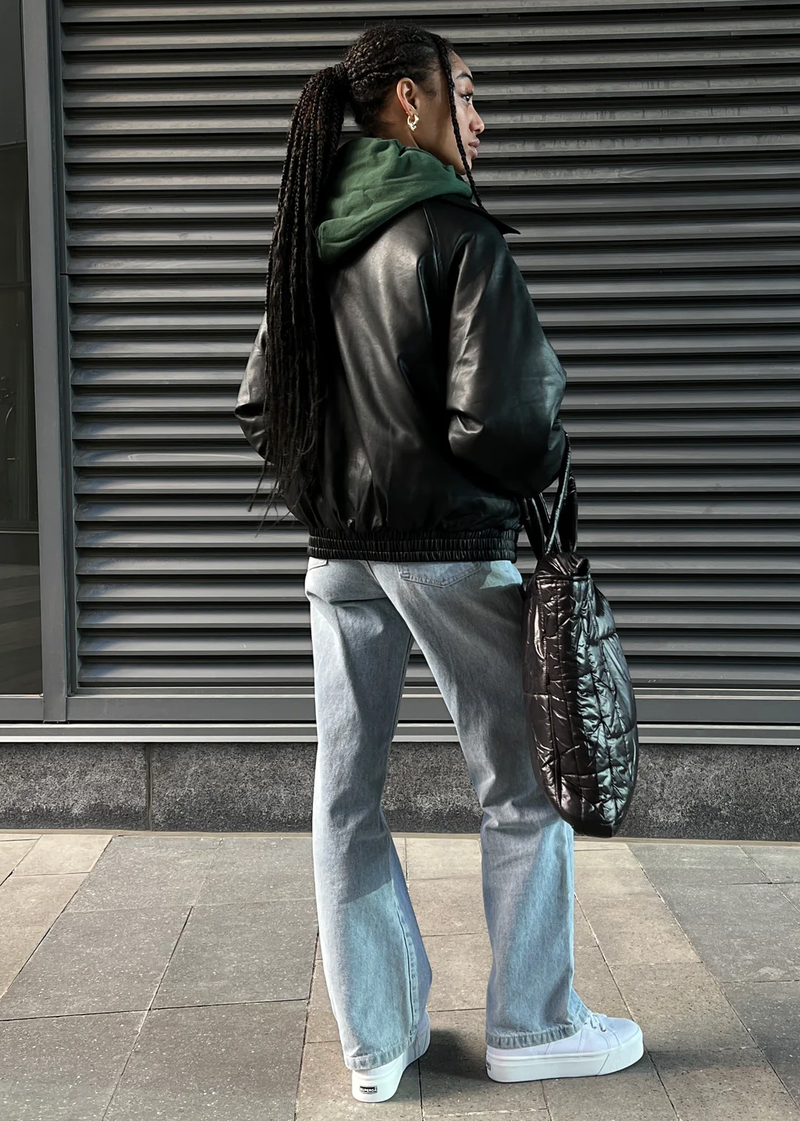 CROPPED VEGAN LEATHER BOMBER JACKET
