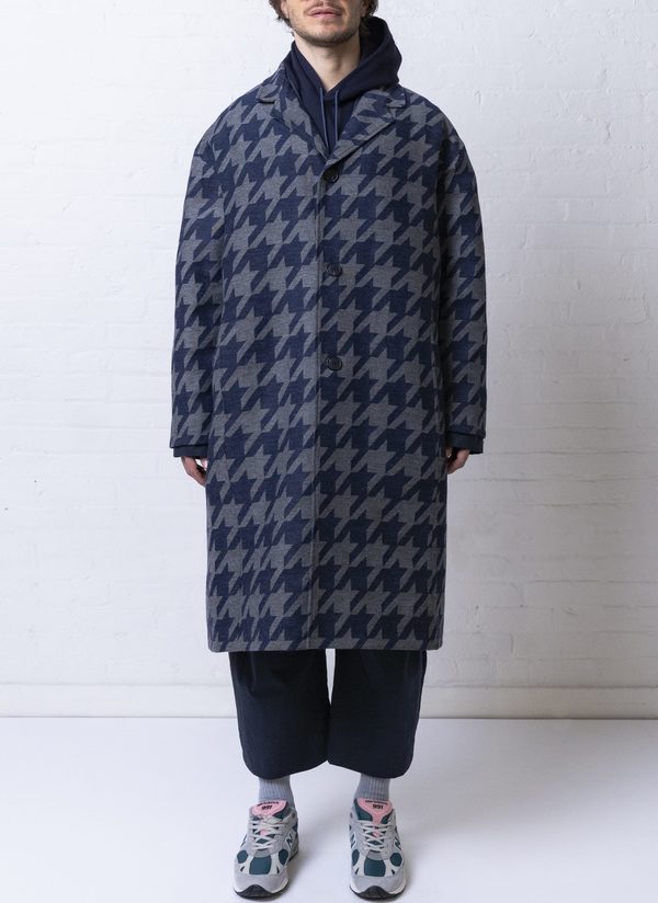 Grei. Relaxed Overcoat - Midnight Blue Two-tone Check