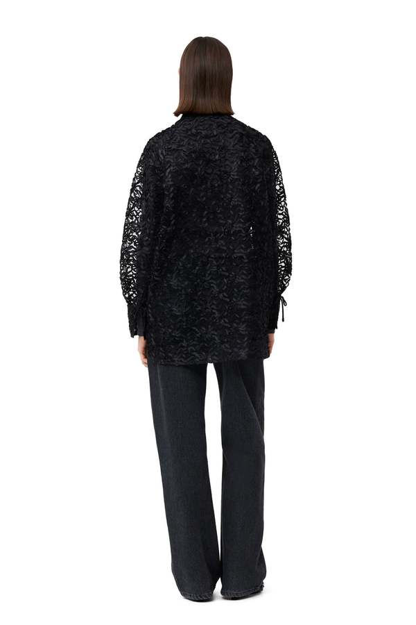 Ganni Ribbon Tulle Ragland Shirt - Black | Garmentory
