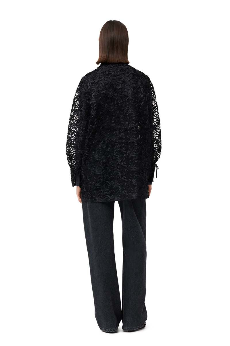 Ganni Ribbon Tulle Ragland Shirt - Black | Garmentory
