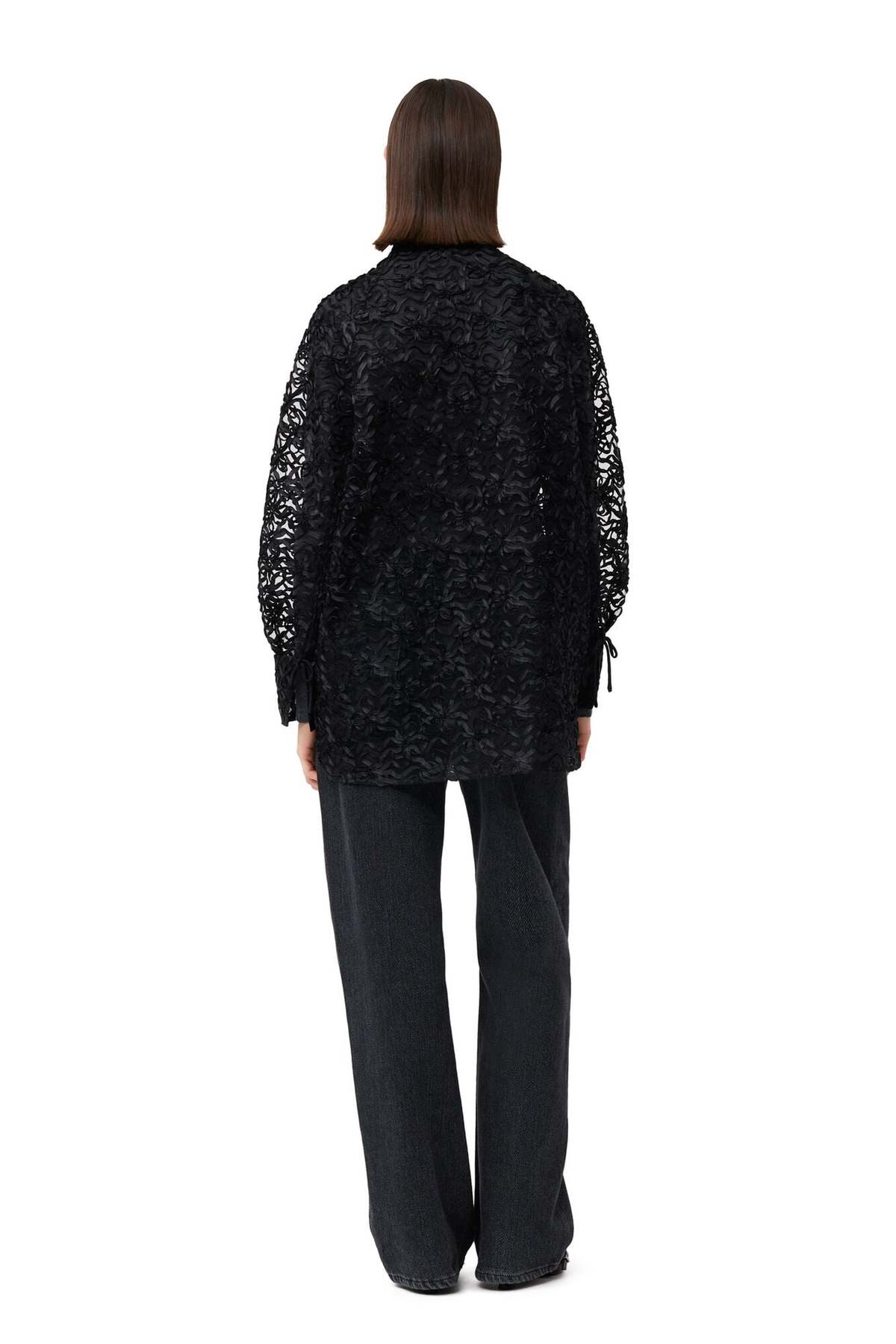 Ganni Ribbon Tulle Ragland Shirt - Black | Garmentory