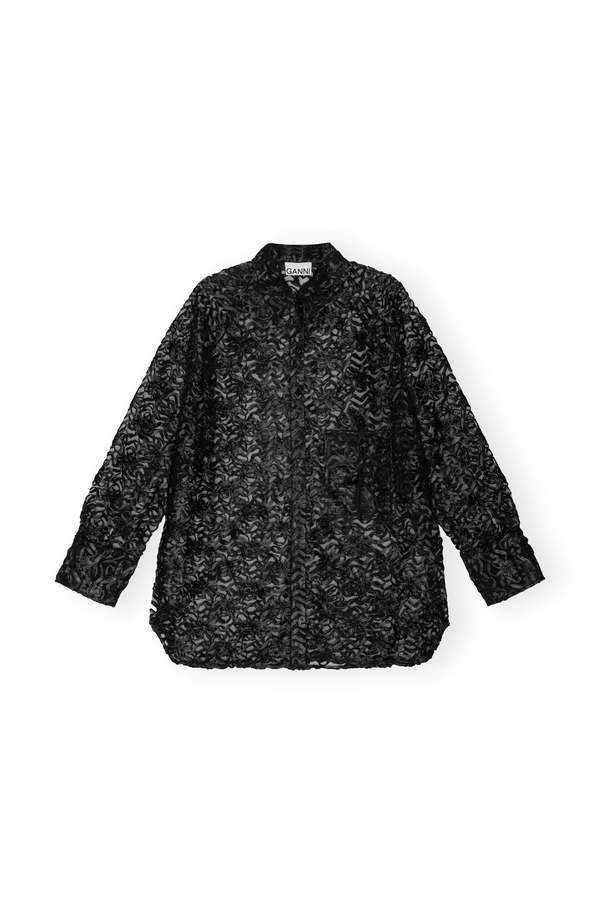 Ganni Ribbon Tulle Ragland Shirt - Black | Garmentory