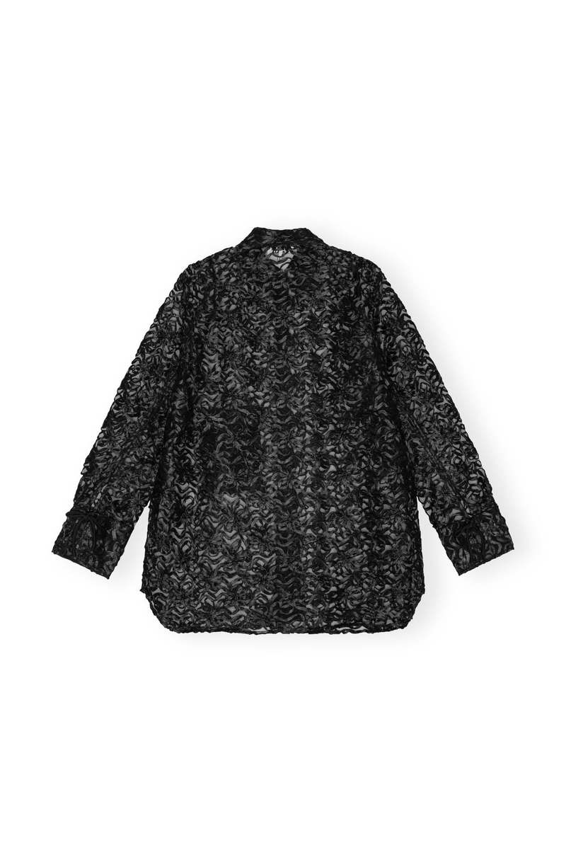 Ganni Ribbon Tulle Ragland Shirt - Black | Garmentory
