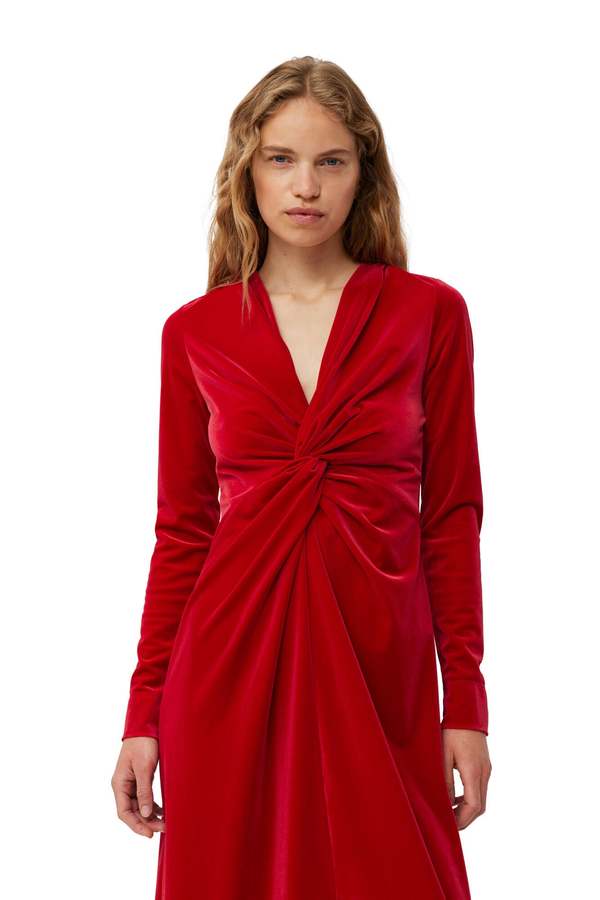 Ganni Velvet Jersey Twist Long Dress - Savvy Red | Garmentory