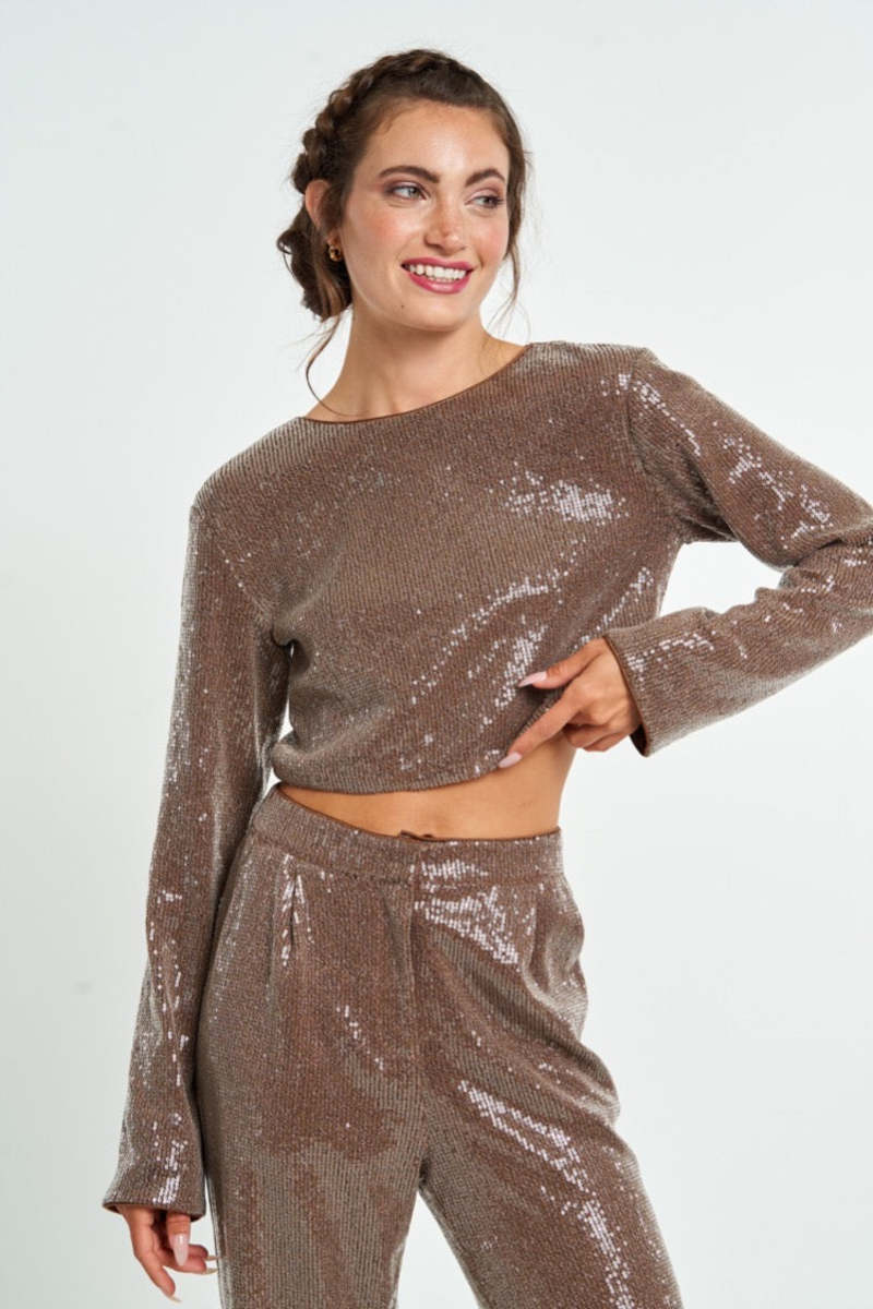 taupe sequin top
