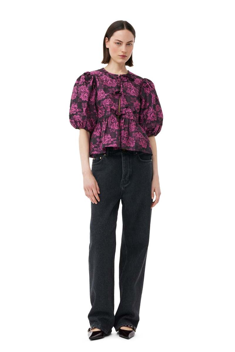 FLOWER JACQUARD PEPLUM TOPS