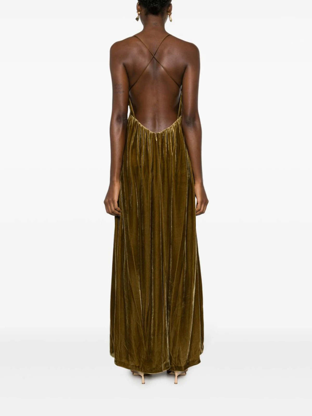 green emerald velvet dress Reformation Sofia Gold Silk Sleeveless Slip Midi Dress  The Closet New York