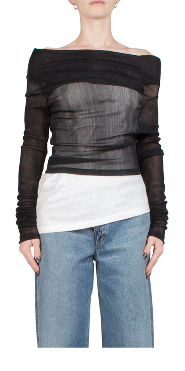 MM6 Maison Margiela Layered Long Sleeve Top - Black/White | Garmentory