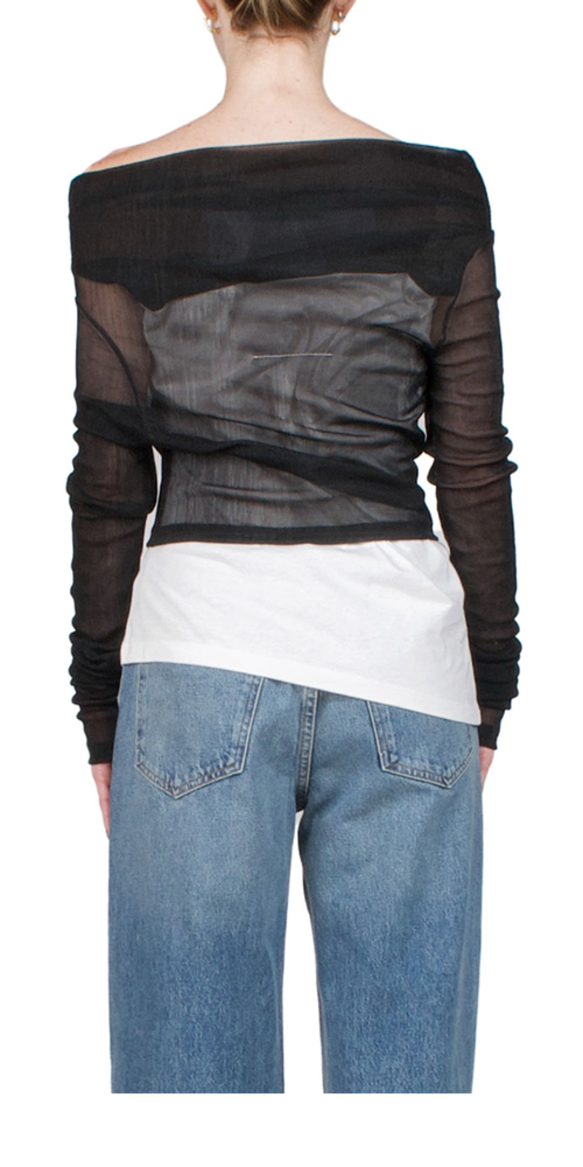 トップス MM6 layered mesh tops MM6 Maison Margiela Layered Long Sleeve Top - Black/White | Garmentory