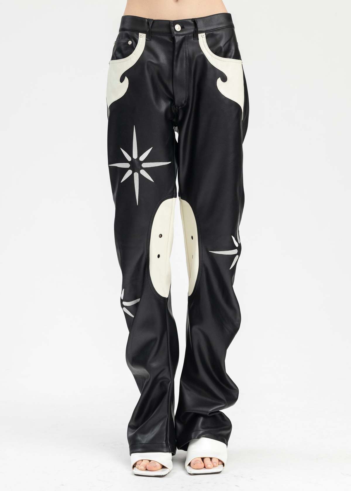 Kusikohc Ksk Flower Rider Faux Leather Pants - Black Multi