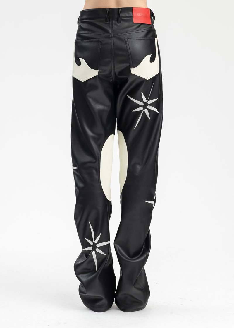 Kusikohc Ksk Flower Rider Faux Leather Pants - Black Multi