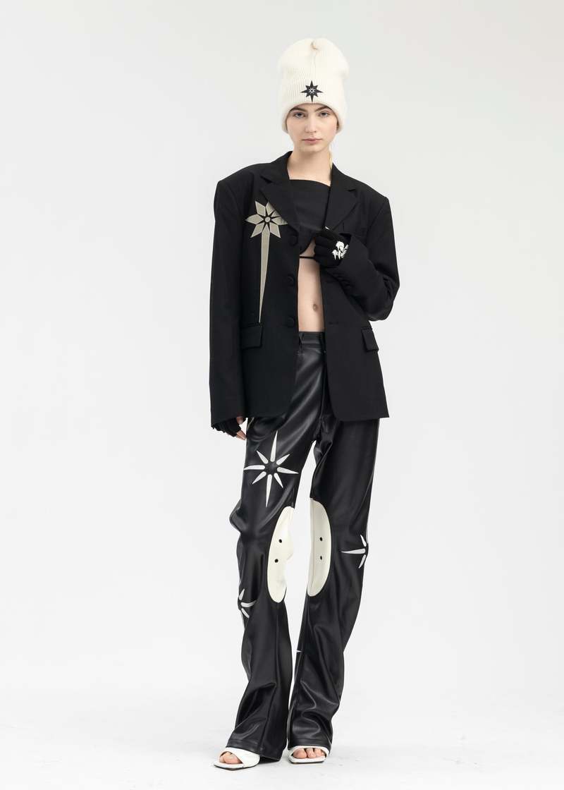 パンツ KUSIKOHC FLOWER RIDER FAUX LEATHER PANTS KUSIKOHC KSK FLOWER RIDER FAUX LEATHER PANTS - BLACK