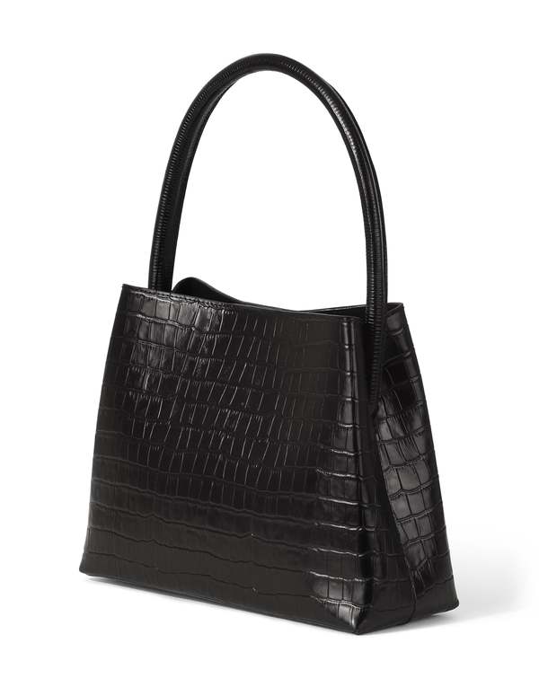 Modern Weaving Petite Arch Handle Pleat Tote - Black Crocodile 
