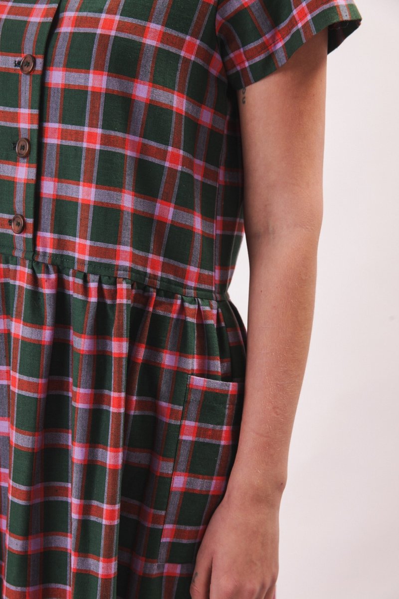 Fold Patch Pocket Dress - Green