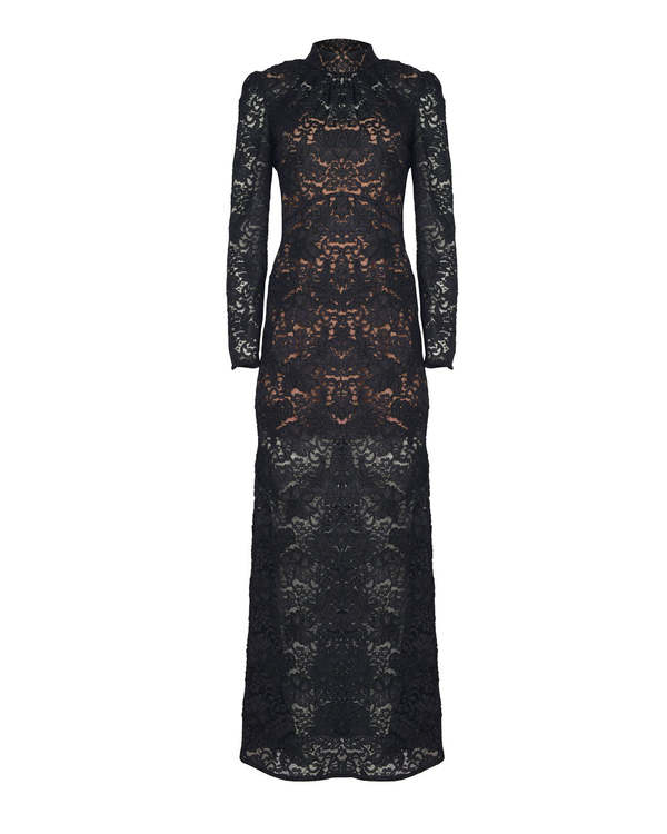 peter pan collar black dress Black Lace Maxi Dress main image 0