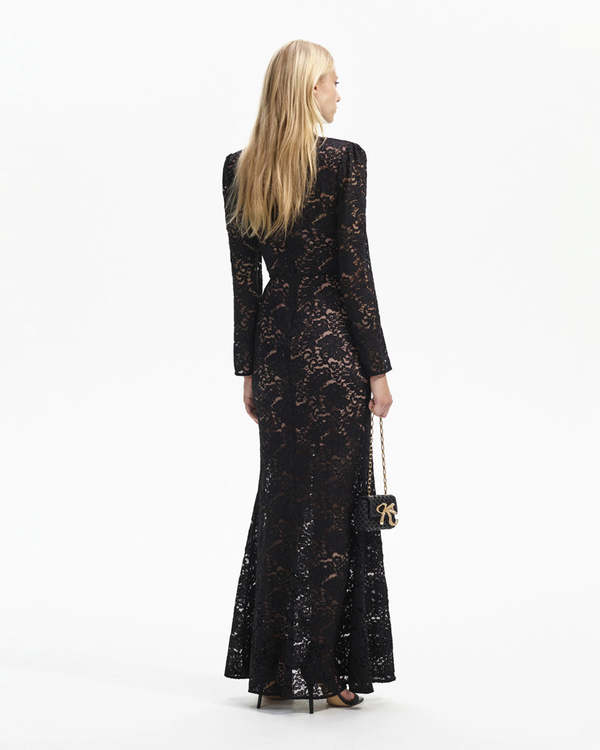Self Portrait Long Black Lace Maxi Dress Self-Portrait Cord Lace Maxi Dress  Black Garmentory