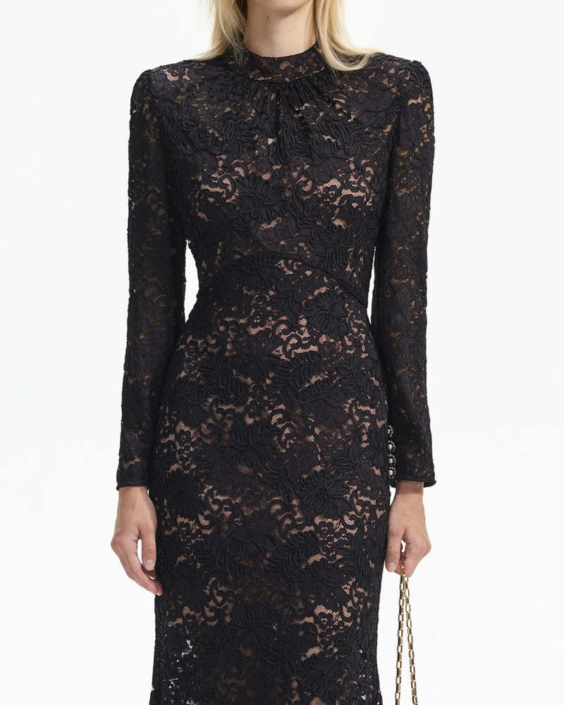Self-Portrait Cord Lace Maxi Dress - Black | Garmentory