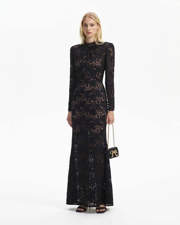 Self-Portrait Cord Lace Maxi Dress - Black | Garmentory