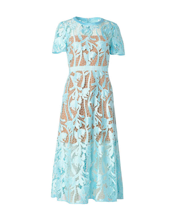 Self-Portrait Lace Midi Dress - Light Blue | Garmentory