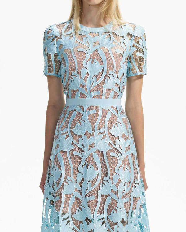 Self-Portrait Lace Midi Dress - Light Blue | Garmentory