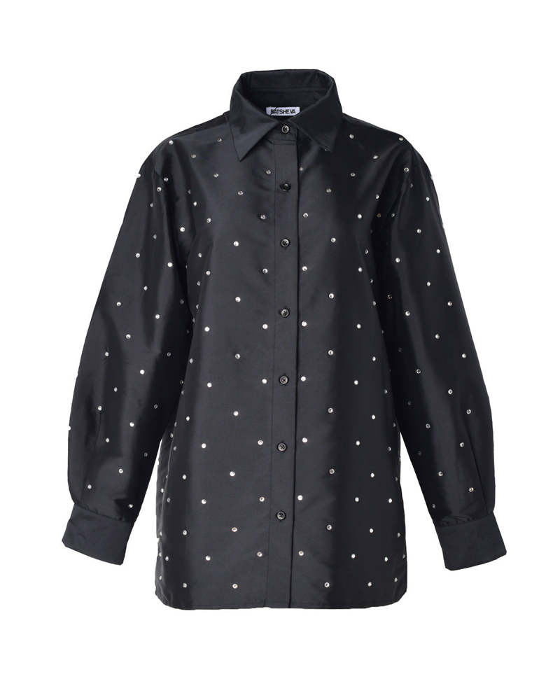 BATSHEVA Oversized Button Up - Black Rhinestone | Garmentory