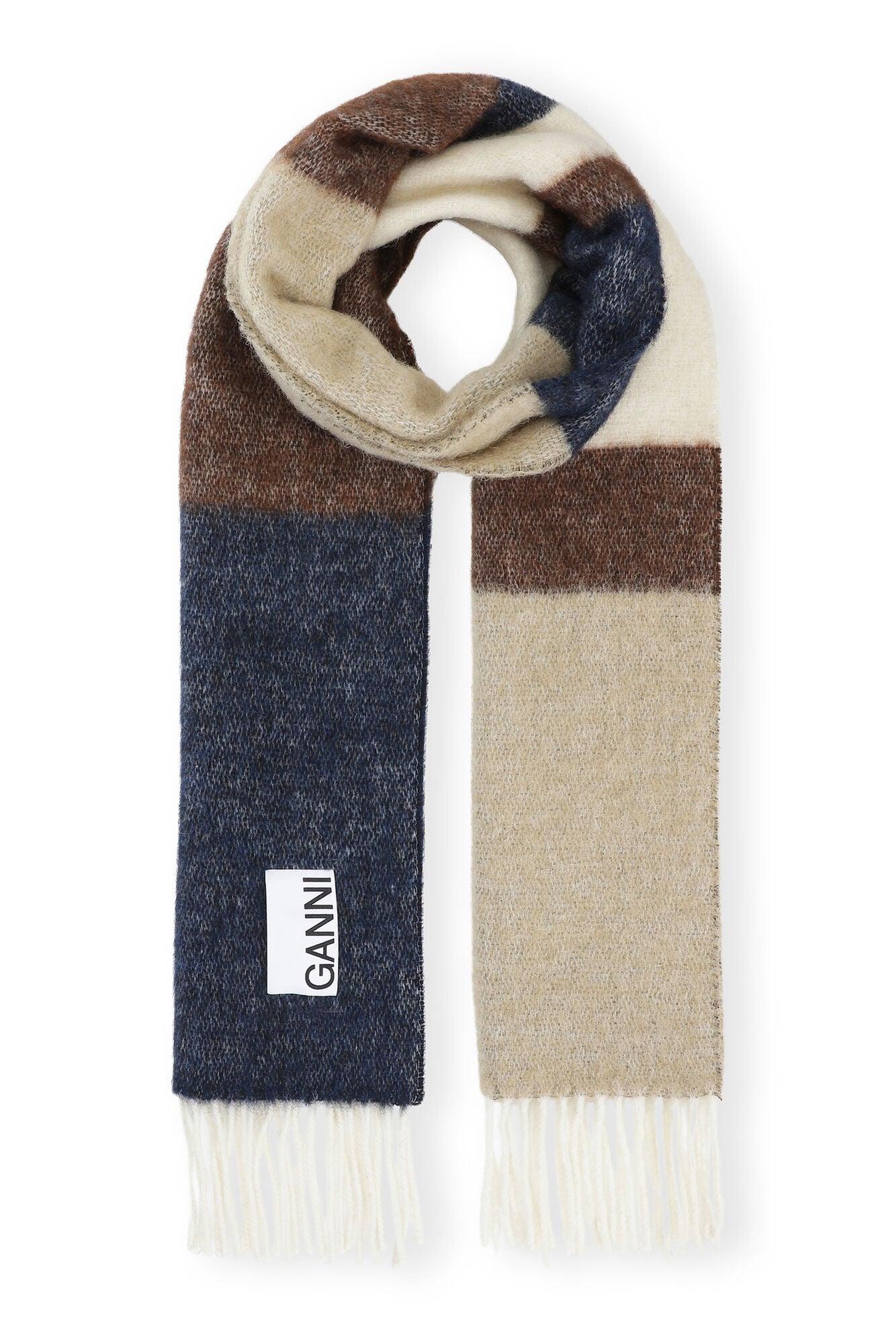 Ganni Striped Fringed Scarf | Garmentory