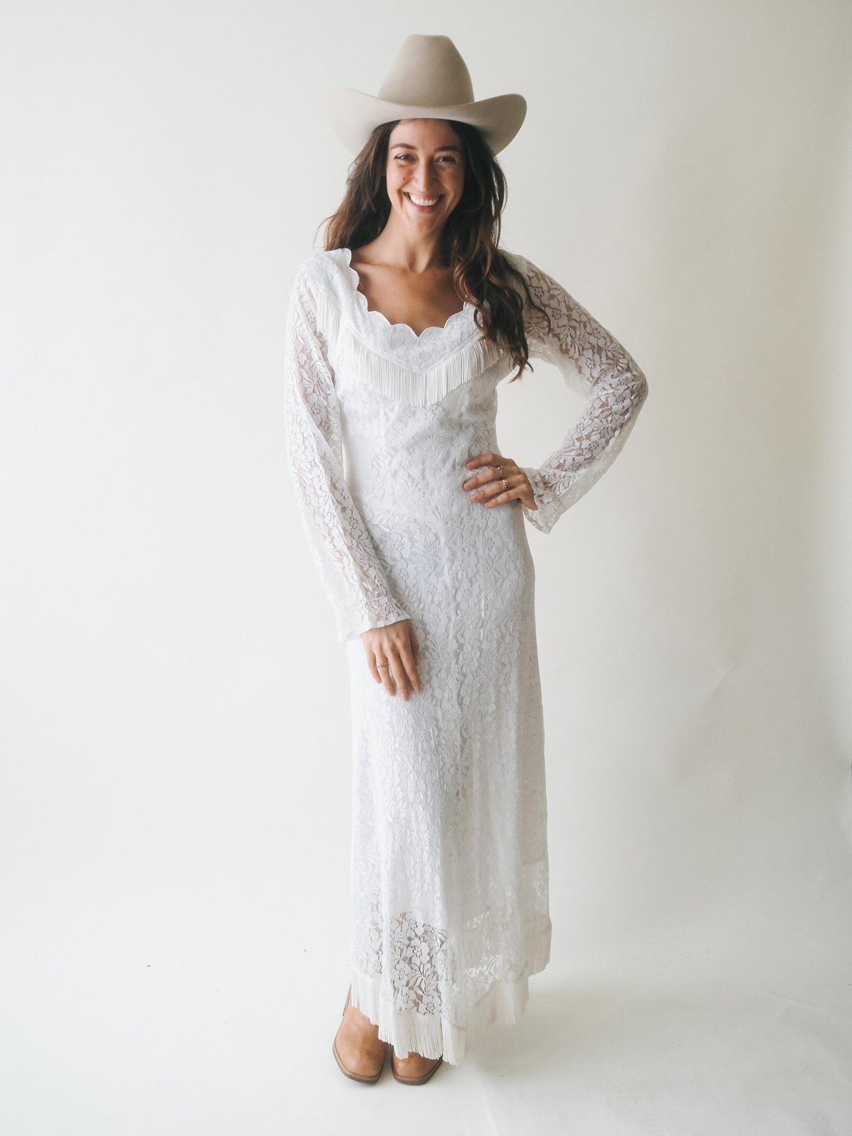 knee length dresses for ladies Boho Bridal Fringe Wedding Gown Bachelorette Party Dress Western Bride  Gypsy Bohemian Festival Outfit main image 0