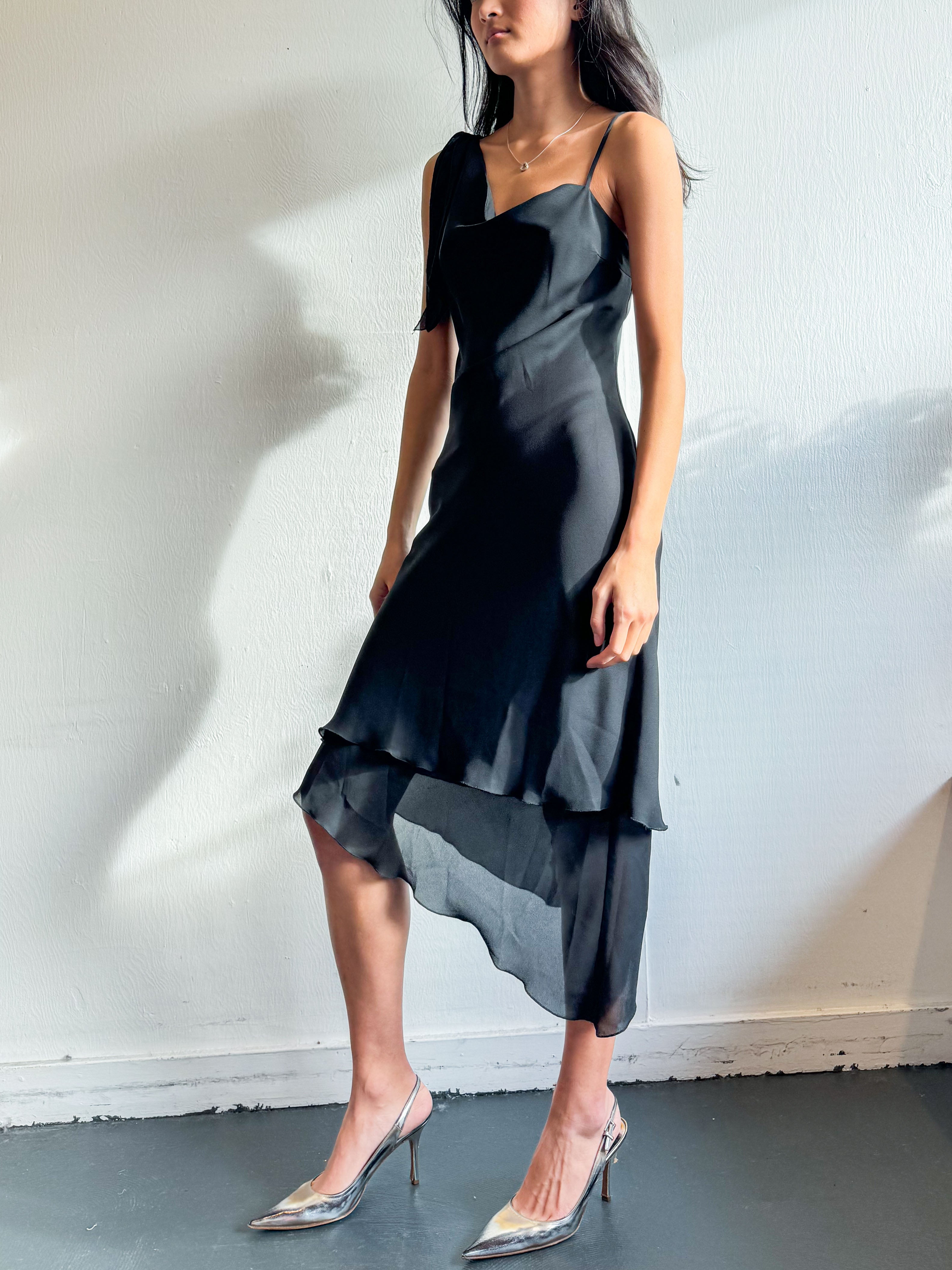 Sheer Layer Asymmetrical Dress - Black | Garmentory