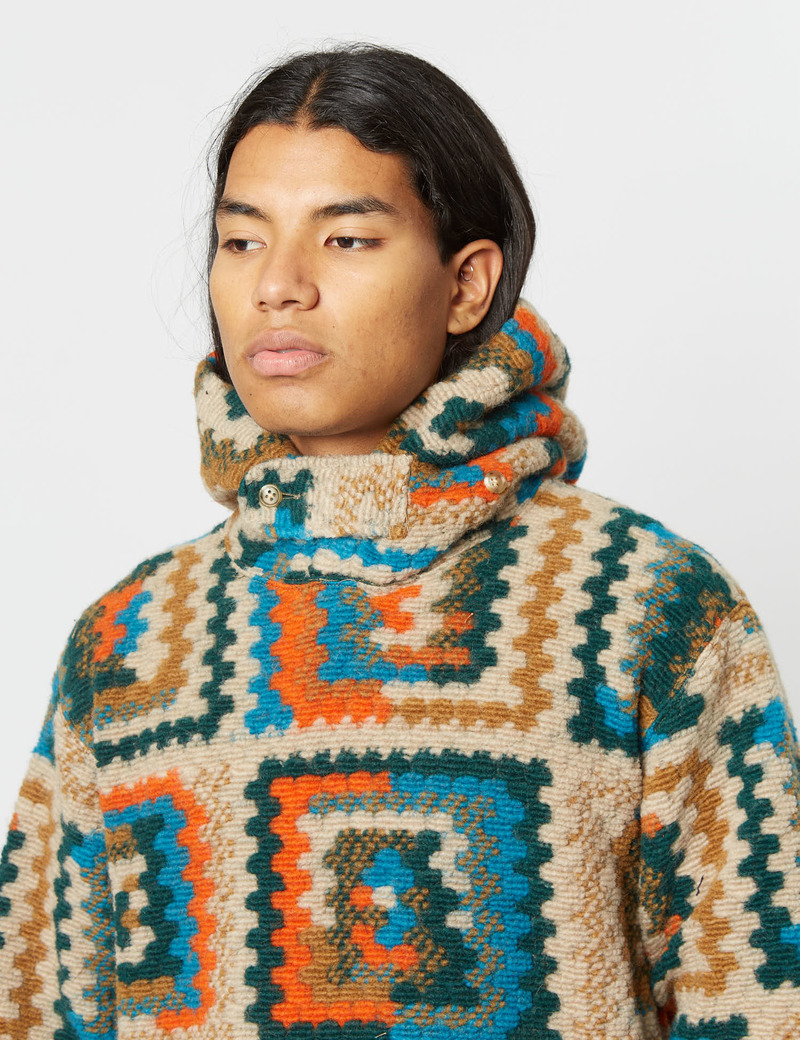 Engineered Garments Wool Crochet Hooded Sweatshirt Multi Blue