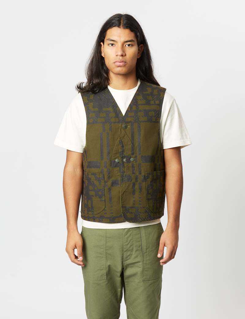 Engineered Garments Upland Vest Plaid - Olive Green | Garmentory