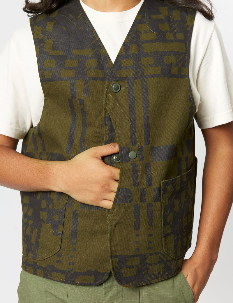 Engineered Garments Upland Vest Plaid - Olive Green | Garmentory
