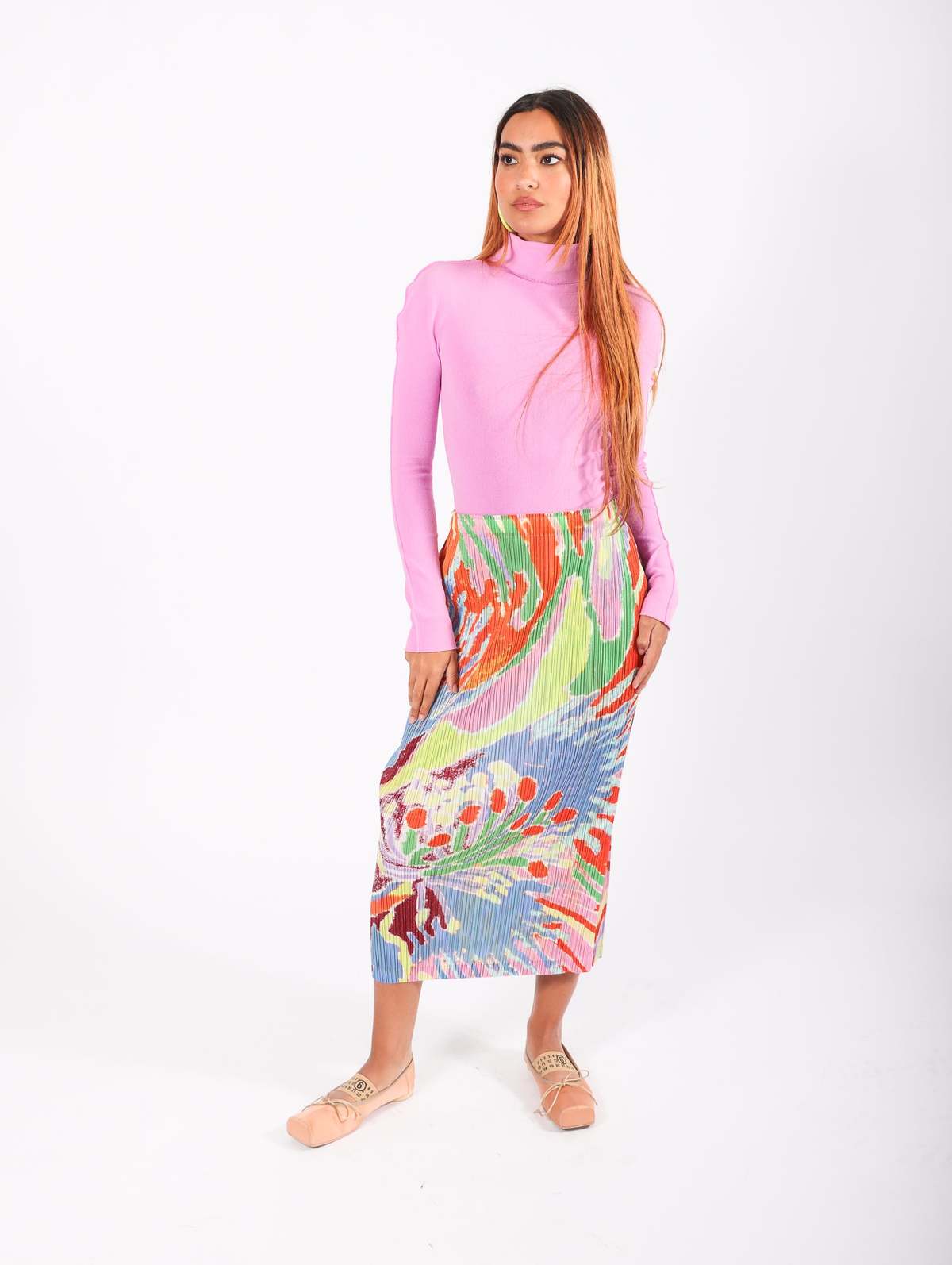 Frosty Forest Skirt in Pink Print by Pleats Please Issey