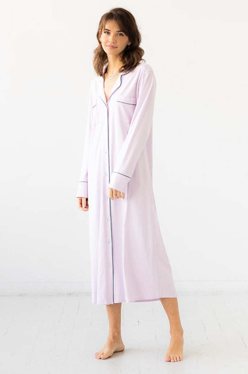 Salua Lingerie In Pima Cotton Long Sleep Shirt - Lavender