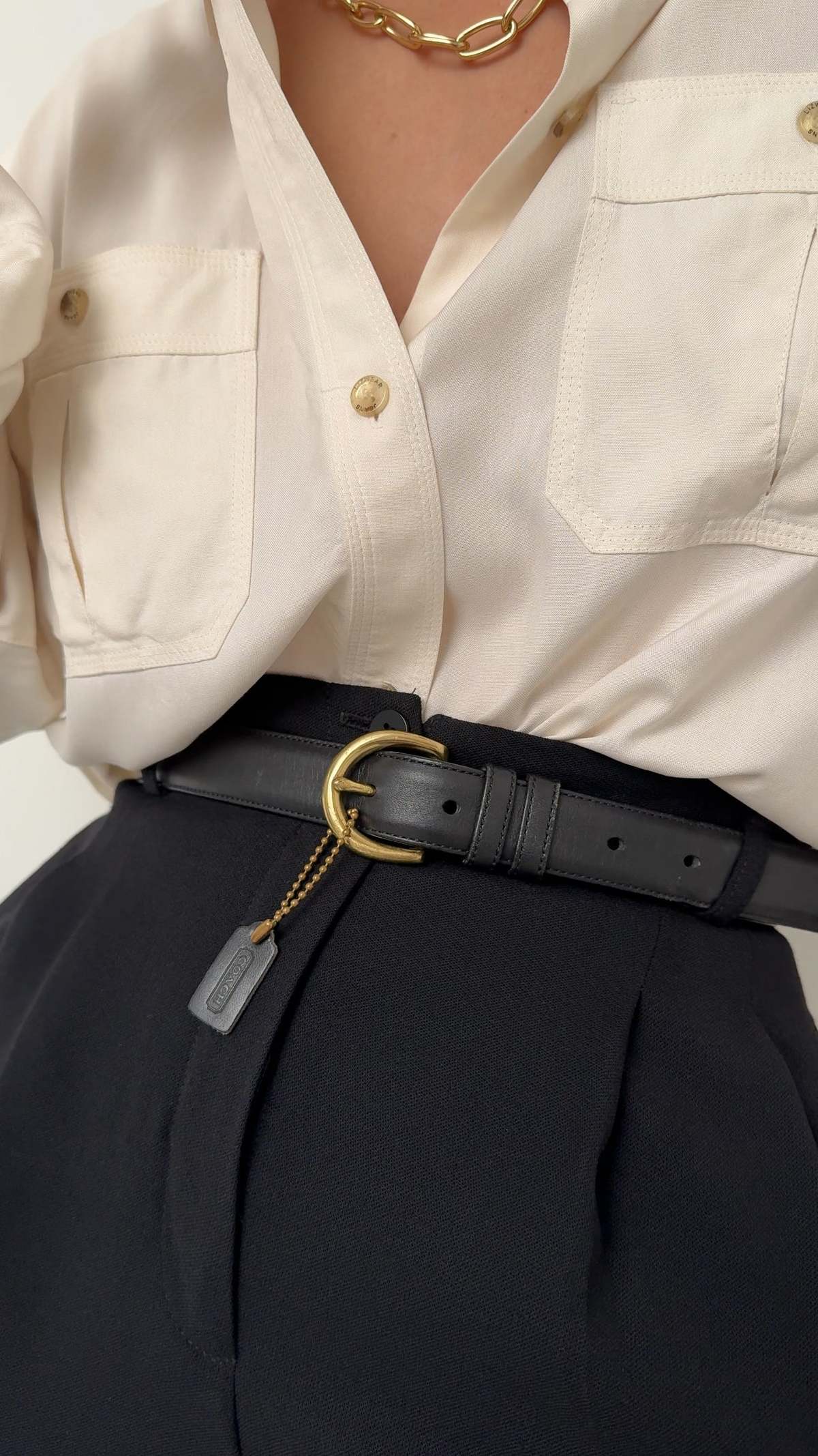 Coach 90s vintage Black Leather Belt with Engraved brass Buckle large Leather belt Coach Black size L International in Leather  main image 2