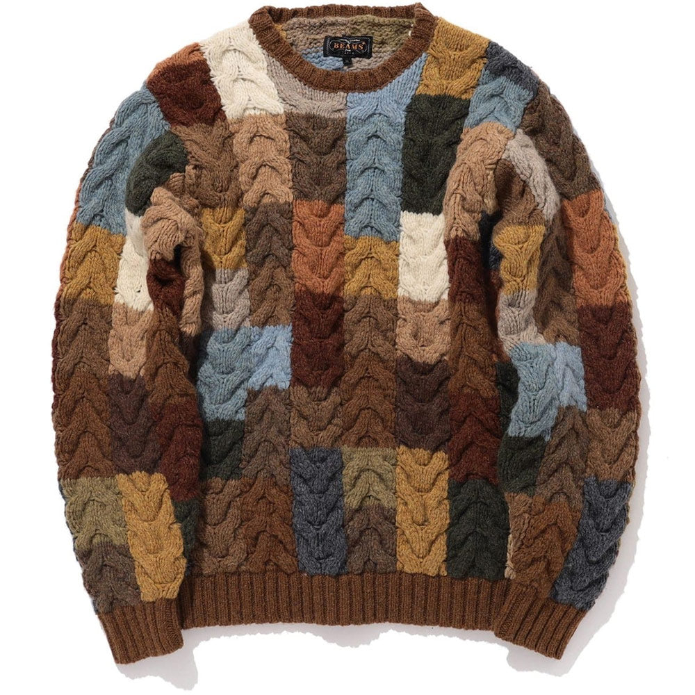 Patchwork-Hand-Knit-Cable-Crew
