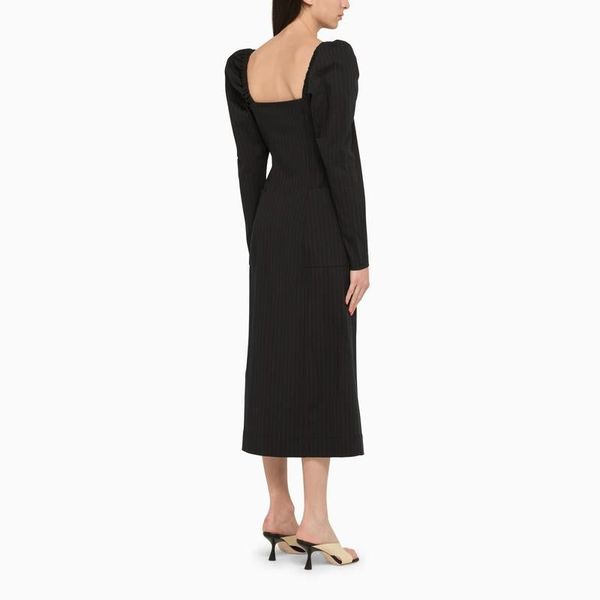 ganni pinstripe ruched dress Ganni Pinstripe asymmetric midi dress GANNI