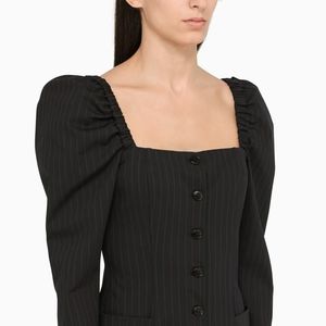 ganni pinstripe ruched dress Ganni Ruched Pinstriped Stretch-Twill Midi Dress In Black - 60% Off