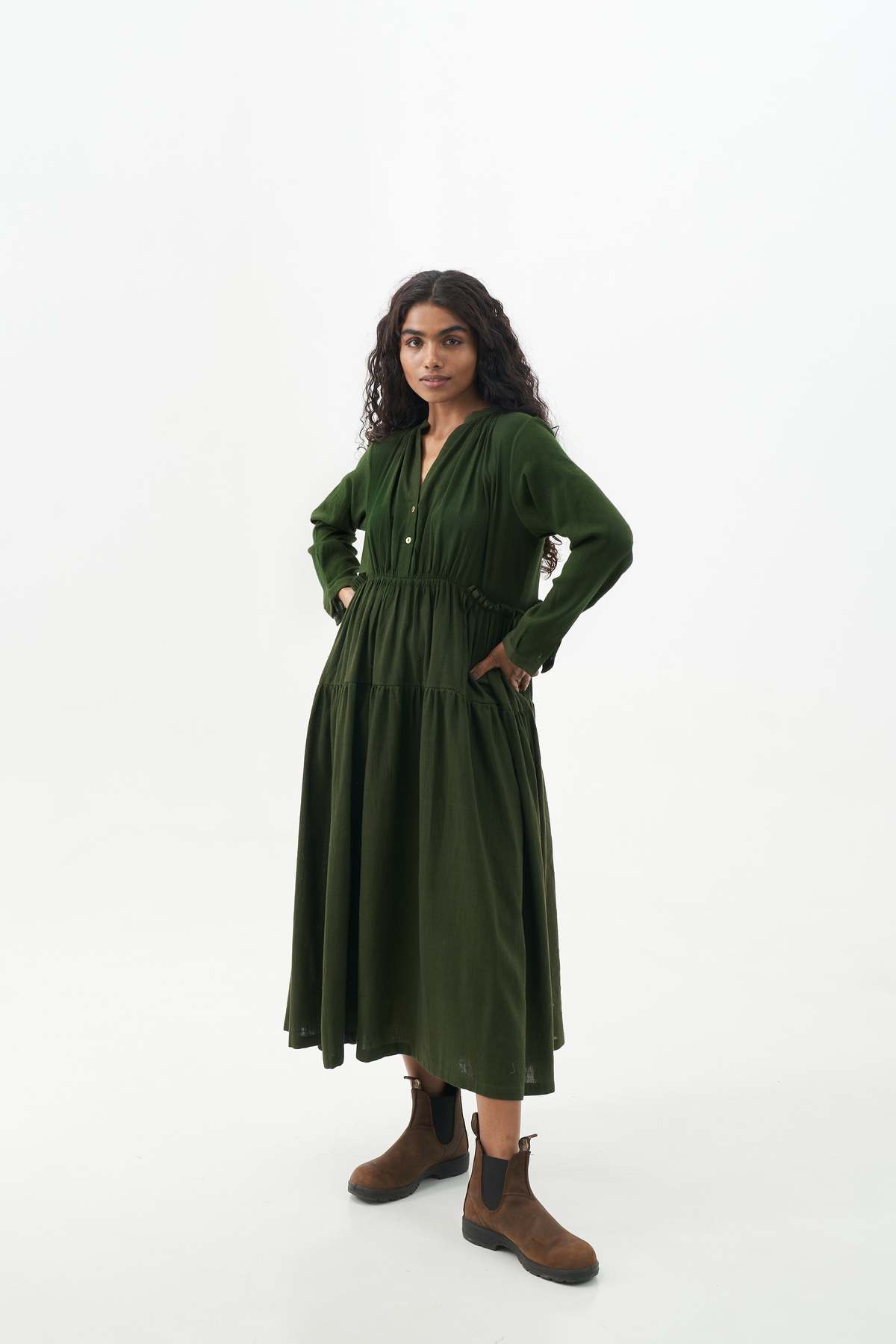green emerald velvet dress Pine Green Chiffon Off the Shoulder A-Line Long Mother of the Bride Dress  with Beading main image 1